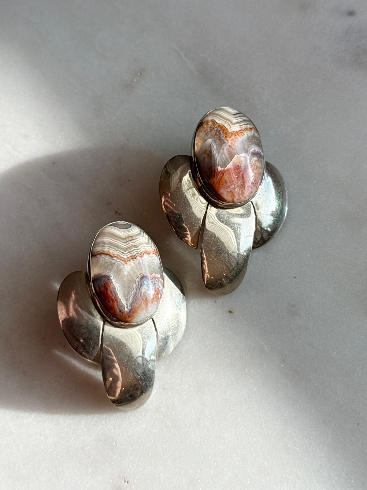 Vintage Agate Sterling Silver Earrings