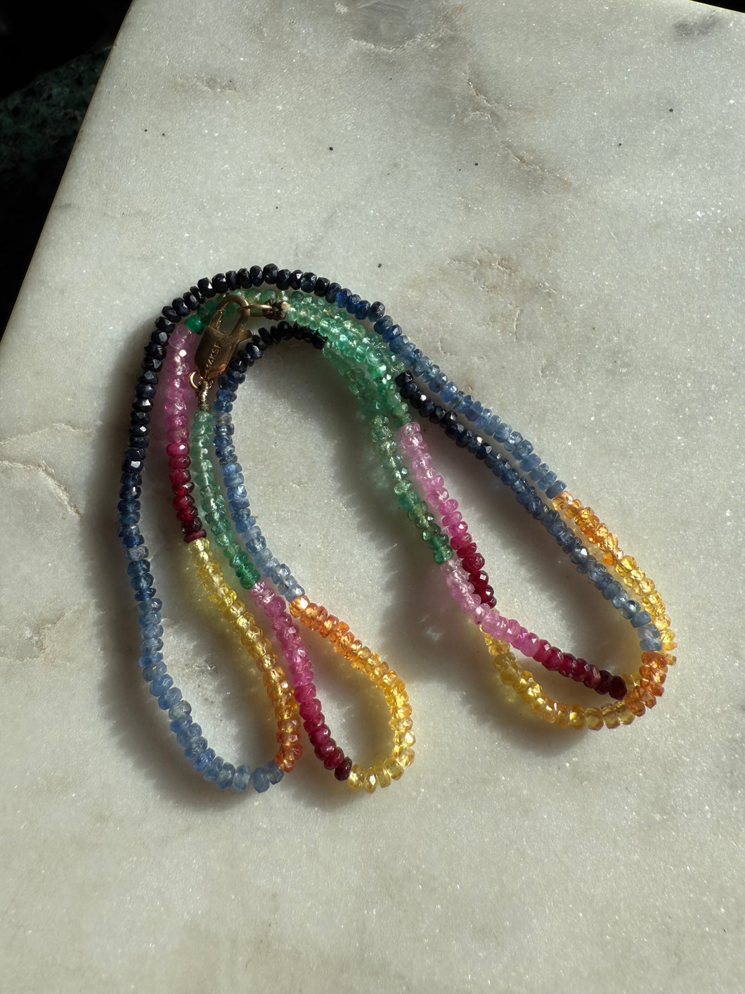 Multicolor Natural Sapphire Beaded Necklace w/ 14k Gold Clasp 22”