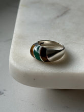 Load image into Gallery viewer, Vintage Tigers Eye &amp; Malachite Sterling Silver Ring Size 8.25
