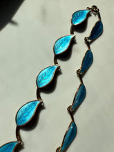 Load image into Gallery viewer, Meka Denmark Blue Enamel Leaf Gold Vermeil Sterling Necklace 15”
