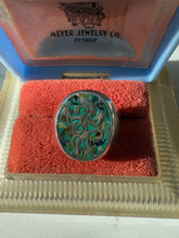 Load image into Gallery viewer, Midcentury Mexican Crushed Turquoise Sterling Silver Signet Ring Size 8
