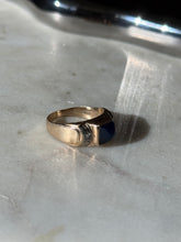Load image into Gallery viewer, Vintage Blue Sapphire Sugarloaf &amp; Diamond Cabochon 14k Gold Ring Size 7.5

