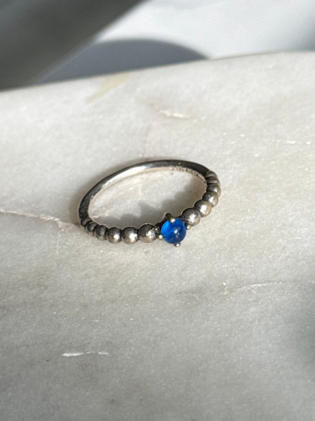 Blue Cabochon Sterling Ring Size 8