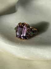 Load image into Gallery viewer, Victorian Purple Spinel 18k Gold Ring w/ Rose Cut Diamonds &amp; Emeralds Size 6.5
