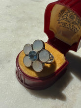 Load image into Gallery viewer, Mother of Pearl &amp; Blue Topaz Flower Ring Size 7
