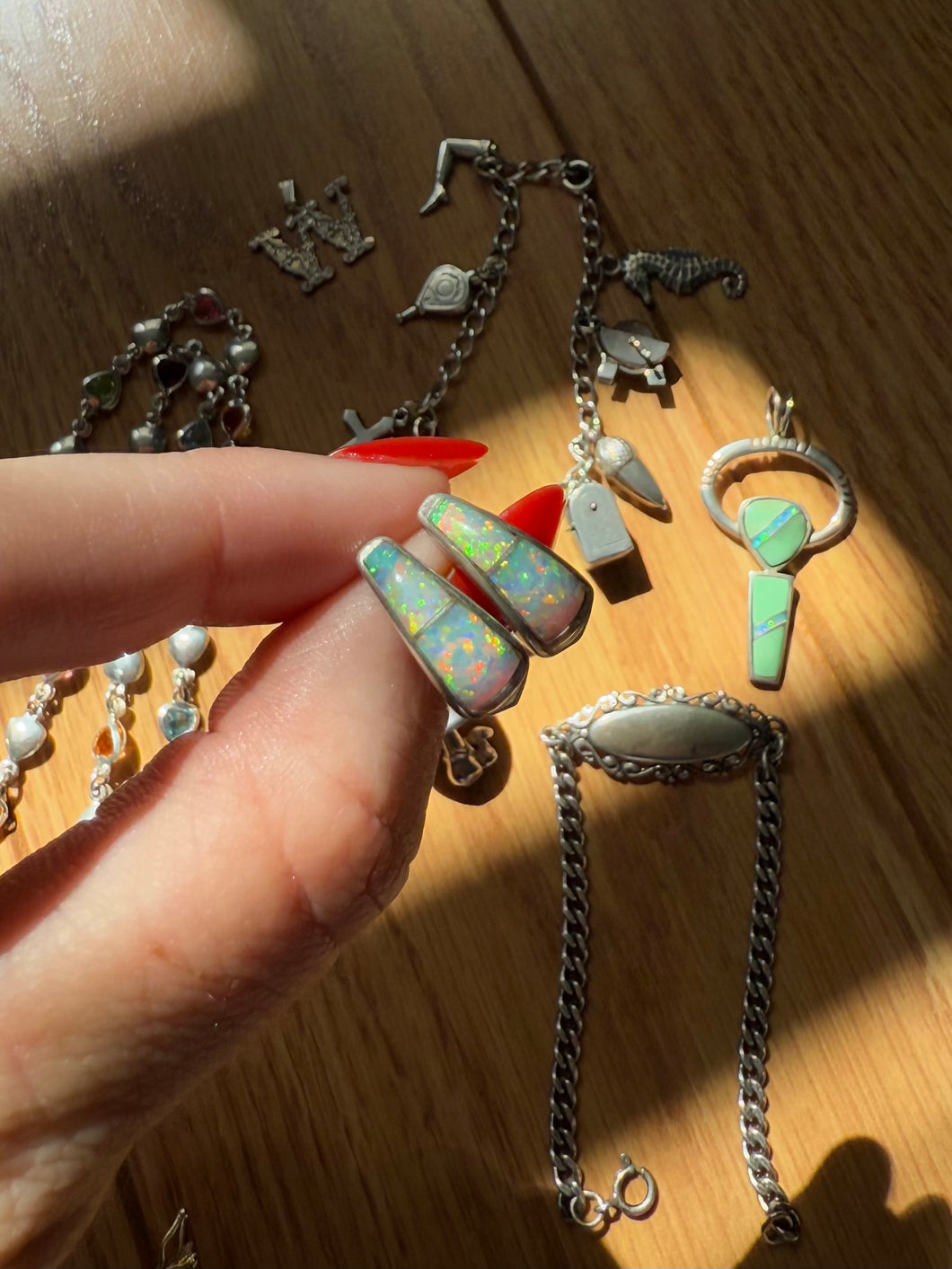 Opal Inlay Sterling Silver Earrings