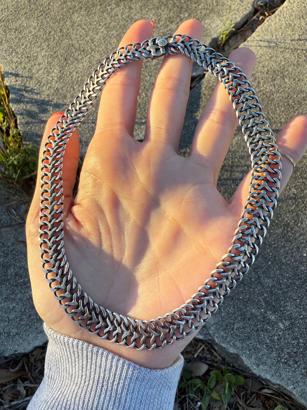 Mexico 1940s Vintage Sterling Silver Choker Necklace