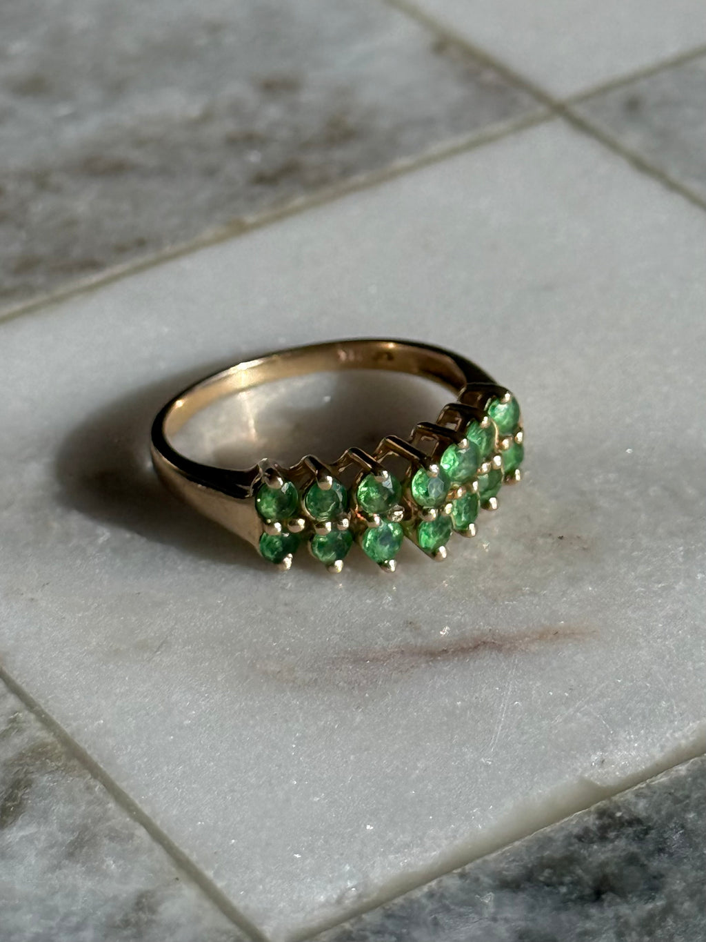 Emerald Vintage 14k Solid Yellow Gold Ring Size 7