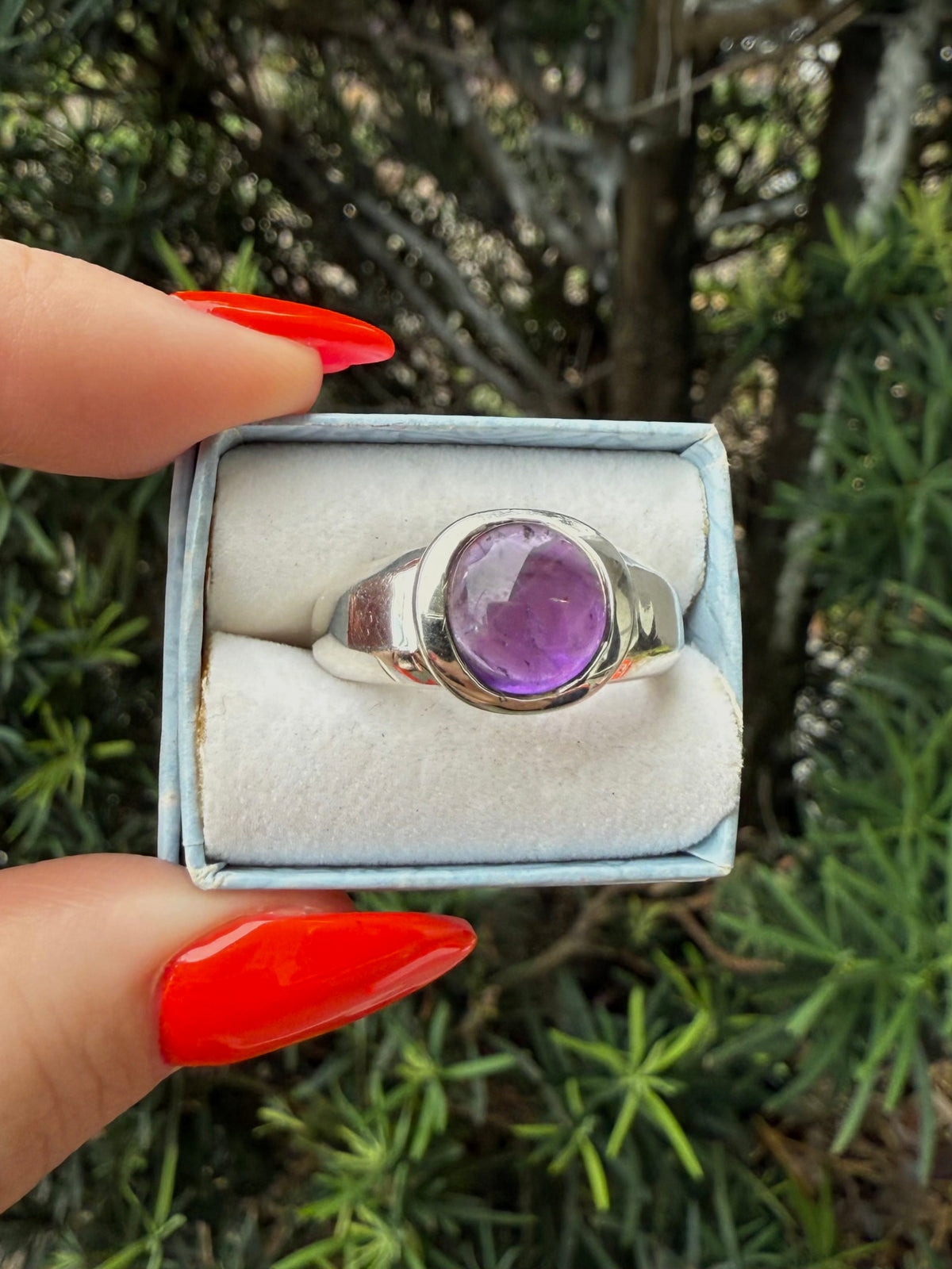Purple Gumdrop Cabochon Sterling Silver Ring Size 9.25
