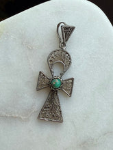 Load image into Gallery viewer, Turquoise Sterling Silver Ankh Pendant
