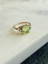Load image into Gallery viewer, Antique Uranium Glass &amp; Diamond 10k Gold Ring Size 5.25
