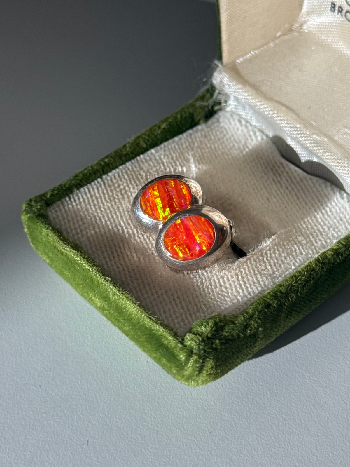 Vintage Orange Opal Sterling Silver Earrings