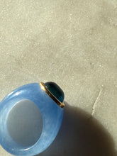 Load image into Gallery viewer, Jade &amp; Blue Topaz Ring w/ 14k Yellow Gold Size 6.25
