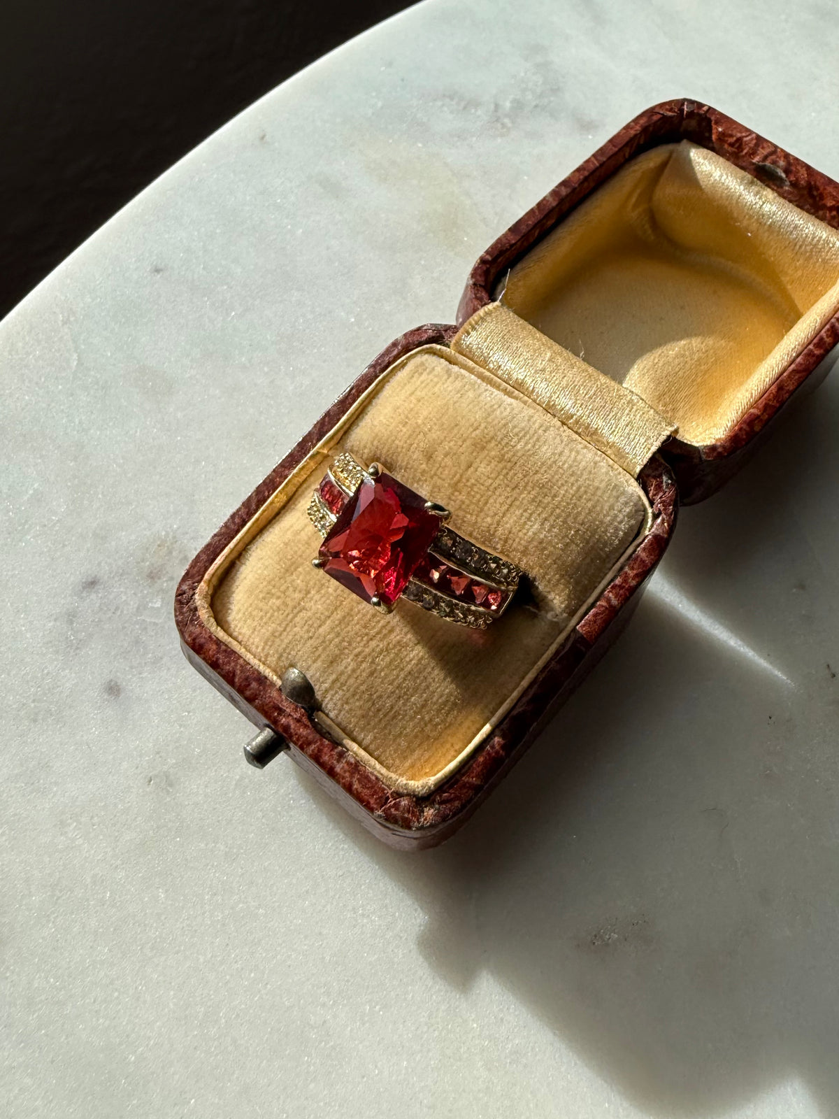 Red Synthetic Stone & Spinel Gold Vermeil Ring Size 6