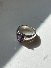Load image into Gallery viewer, Rhodium Plated Amethyst Sterling Ring Size 8.75

