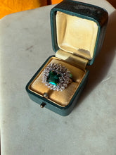 Load image into Gallery viewer, Gold Vermeil Green Halo Ring Size 10.5
