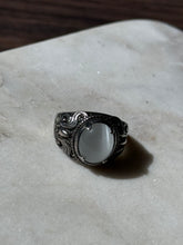 Load image into Gallery viewer, White Glass Cats Eye Sterling Silver Ring Size 8.75
