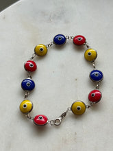 Load image into Gallery viewer, Blue Red Yellow Evil Eye Sterling Silver Bracelet 7.5”
