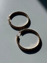 Load image into Gallery viewer, Etched 14k Yellow Gold Large Hoops 1.90”
