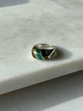 Load image into Gallery viewer, Vintage Tigers Eye &amp; Malachite Sterling Silver Ring Size 8.25
