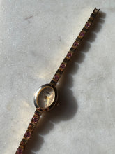 Load image into Gallery viewer, Vintage Elgin Pink Studded Gold Tone Ladies Wrist Watch 7.75”
