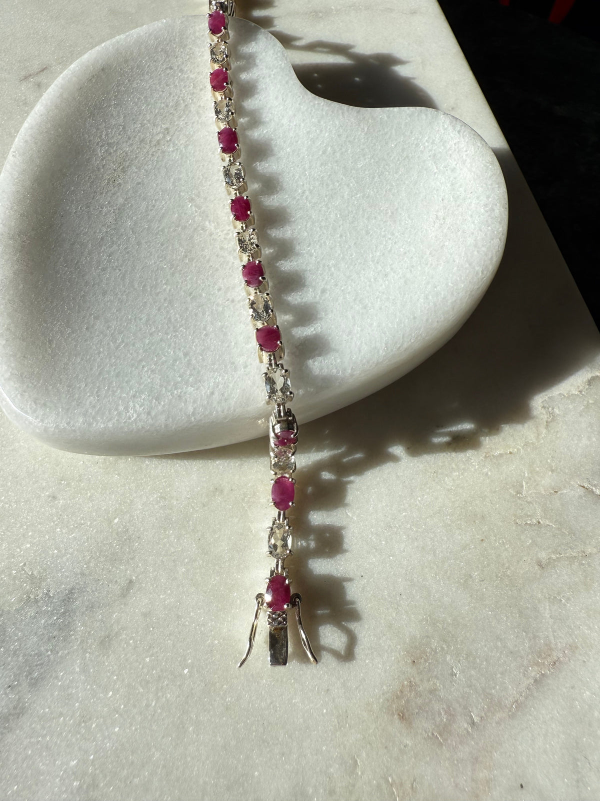 Ruby & Quartz Sterling Silver Tennis Bracelet 7.5”