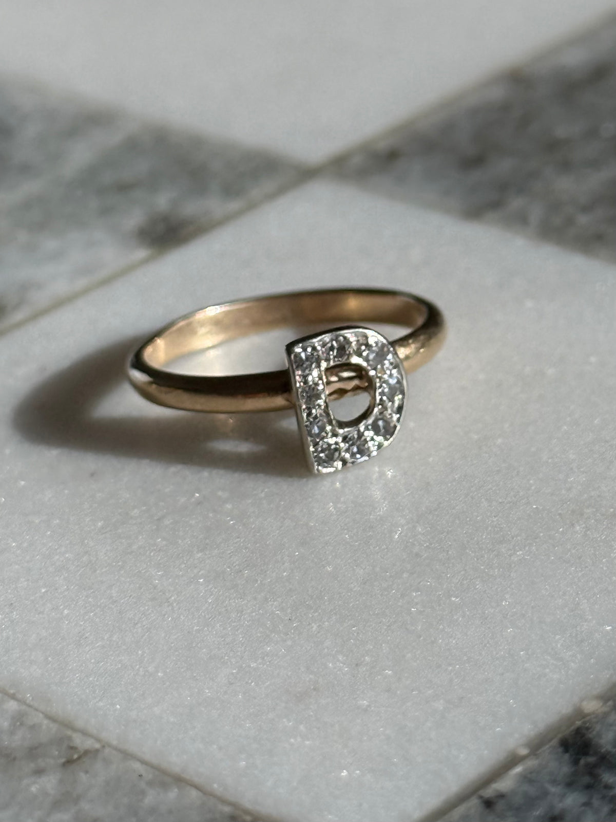 ‘D’ Diamond Initial 14k Gold Ring