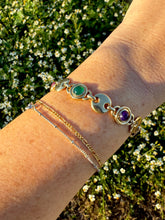 Load image into Gallery viewer, Vintage 14k Solid Yellow Gold Cabochon Multi Gemstone Puffy Mariner Link Bracelet
