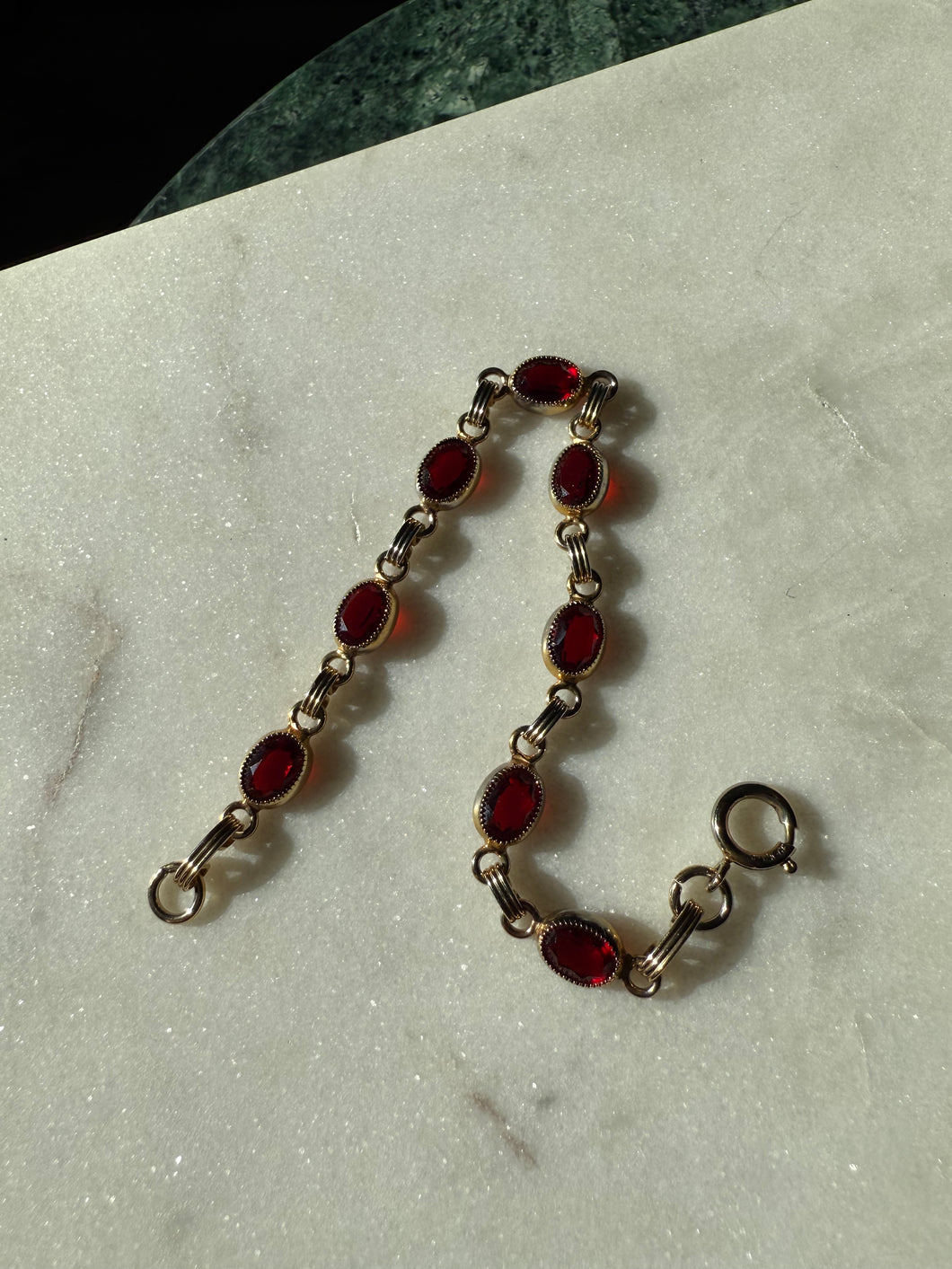 Red Stone 1/20 12k Gold Filled Bracelet 7”