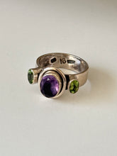 Load image into Gallery viewer, Amethyst &amp; Peridot Sterling Silver Ring Size 9.5

