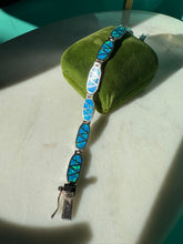 Load image into Gallery viewer, Simulated Opal Inlay Sterling Silver Bracelet 7.25”
