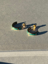 Load image into Gallery viewer, Vintage 14k Solid Gold Turquoise Inlay Hoops
