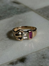 Load image into Gallery viewer, 1940s Buckle Diamond &amp; Synthetic Spinel Ring
