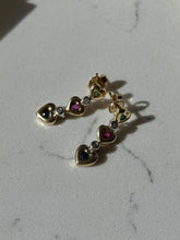 Load image into Gallery viewer, Emerald, Ruby, Blue Sapphire &amp; Diamond 14k Solid Two-Tone Gold Heart Earrings
