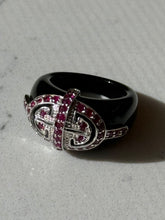 Load image into Gallery viewer, Black Onyx Sterling Silver Ruby Ring Size 7

