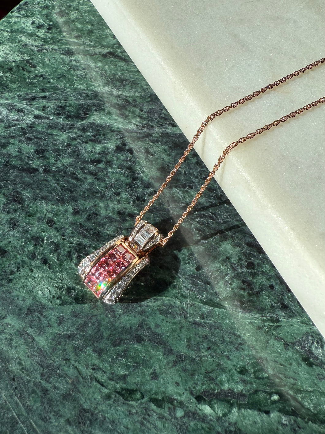 Rose Gold Vermeil Pink & White Glass Necklace 18”