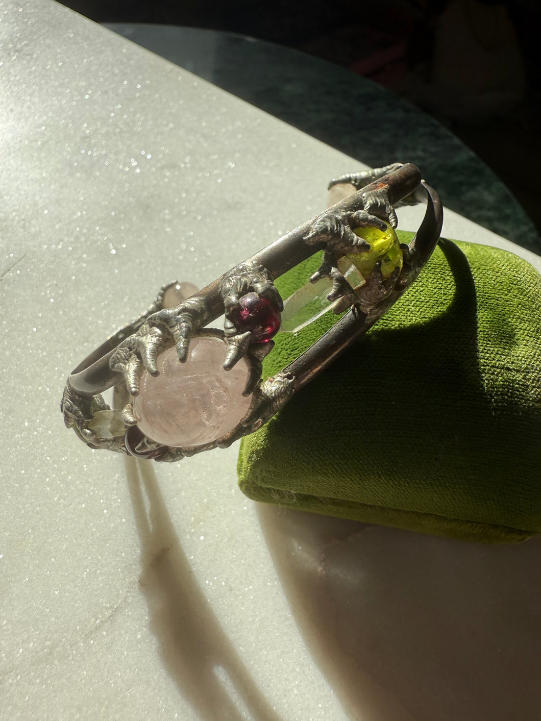 Chunky Rose Quartz Sterling Silver Cuff Bracelet 6.25”