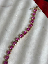 Load image into Gallery viewer, Lab Created Faceted Pink Sapphire Gold Vermeil Tennis Bracelet 7.25”
