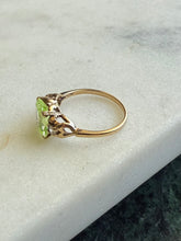 Load image into Gallery viewer, Antique Uranium Glass &amp; Diamond 10k Gold Ring Size 5.25
