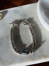 Load image into Gallery viewer, Vintage Blue Topaz Sterling Silver Curb Link Toggle Clasp Bracelet
