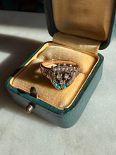 Load image into Gallery viewer, Rose Cut Diamond Seed Pearl Turquoise Victorian 10k Rosey Gold Ring Size 5.25

