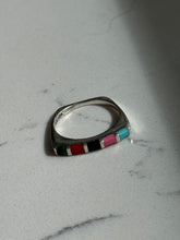 Load image into Gallery viewer, Multistone Inlay Sterling Silver Ring Size 8
