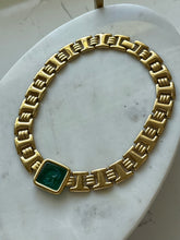 Load image into Gallery viewer, Vintage Monet Chunky Green Intaglio Goldtone Necklace 15.5”

