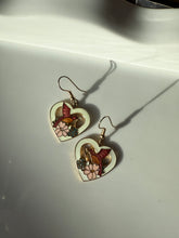 Load image into Gallery viewer, Floral Bird Cloisonné Enamel Gold Plated Heart Earrings
