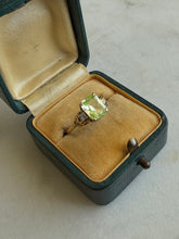 Load image into Gallery viewer, Antique Uranium Glass &amp; Diamond 10k Gold Ring Size 5.25
