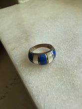 Load image into Gallery viewer, Lapis &amp; Mother of Pearl Inlay Sterling Silver Ring Size 6
