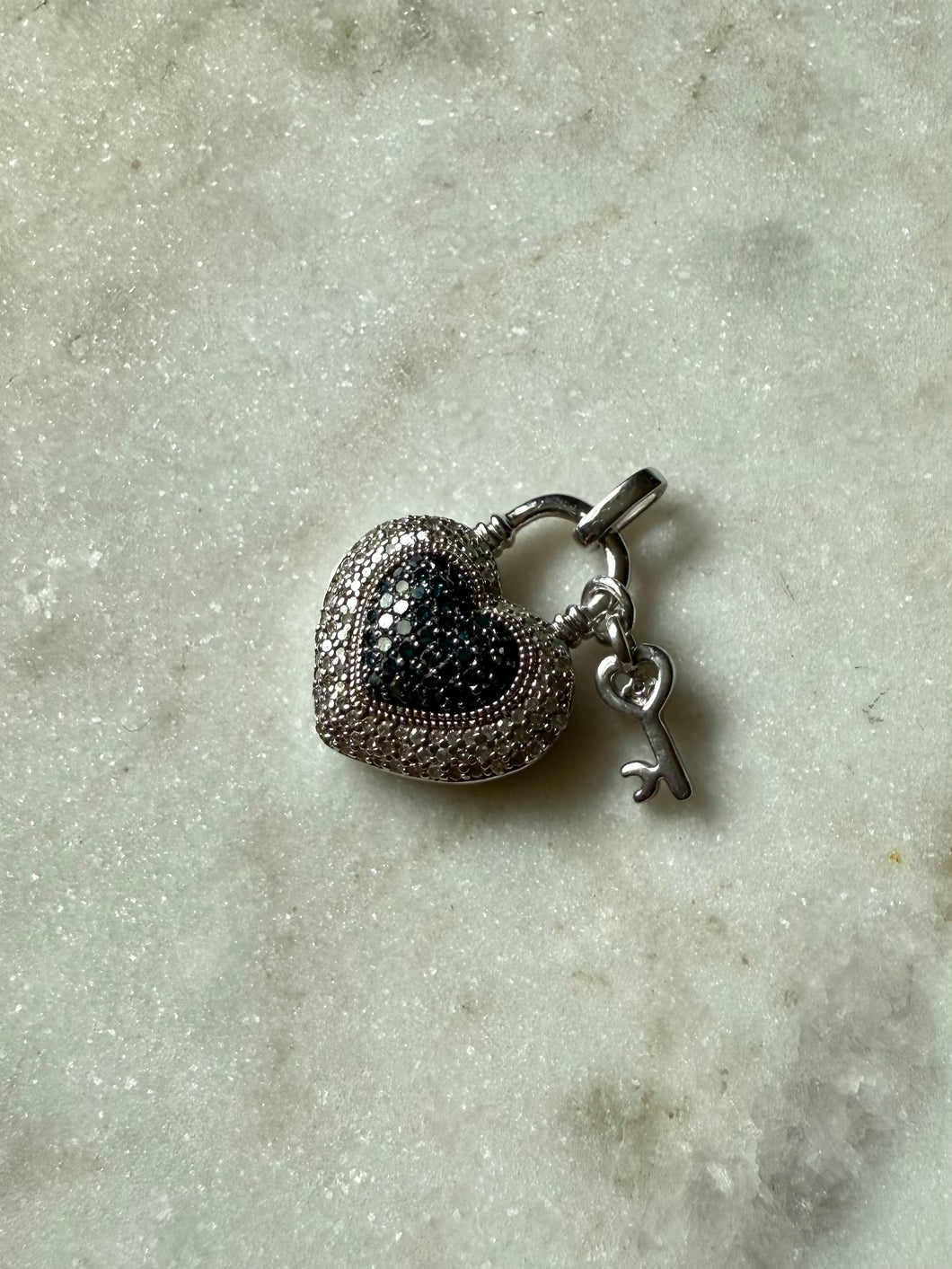 Diamond Sterling Silver Heart & Key Pendant