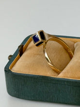 Load image into Gallery viewer, Vintage Modernist Blue Enamel 18k Gold Ring Size 7
