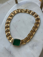 Load image into Gallery viewer, Vintage Monet Chunky Green Intaglio Goldtone Necklace 15.5”

