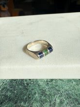 Load image into Gallery viewer, Lapis &amp; Green Stone Inlay Sterling Silver Ring Size 7.25
